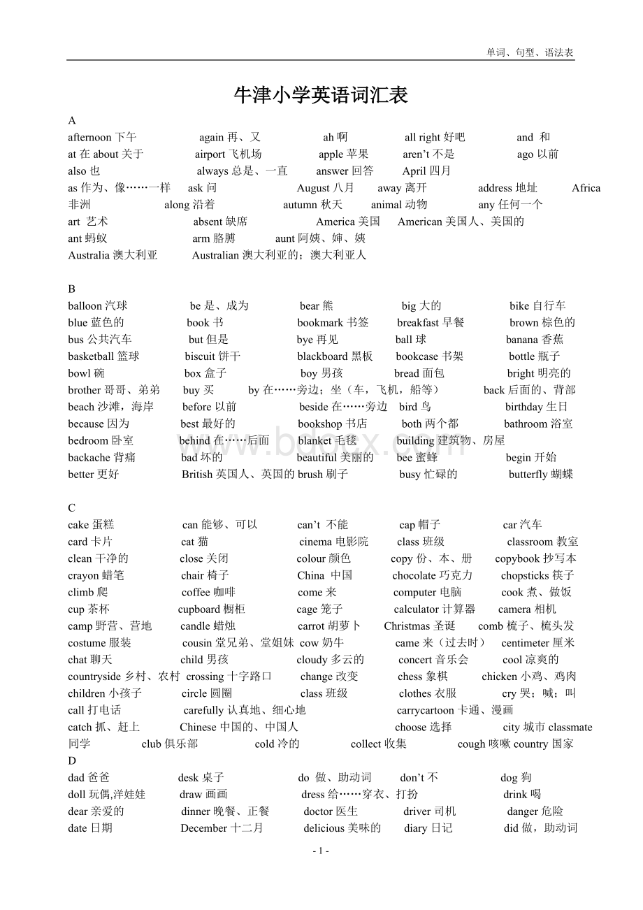 上海版牛津小学英语词汇表(全阶段)Word文件下载.doc_第1页