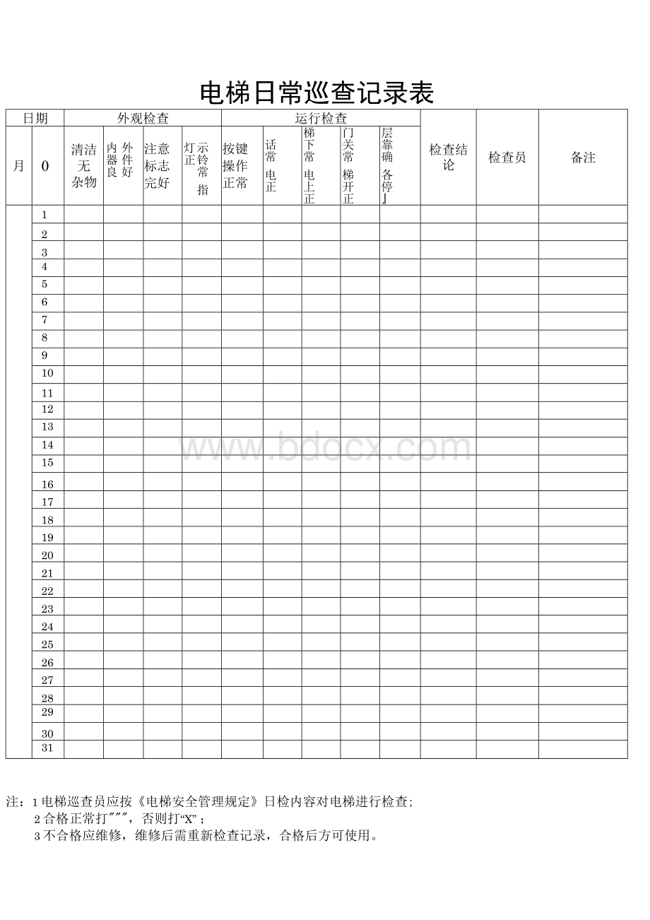 电梯日常巡查记录表Word文档格式.docx_第1页