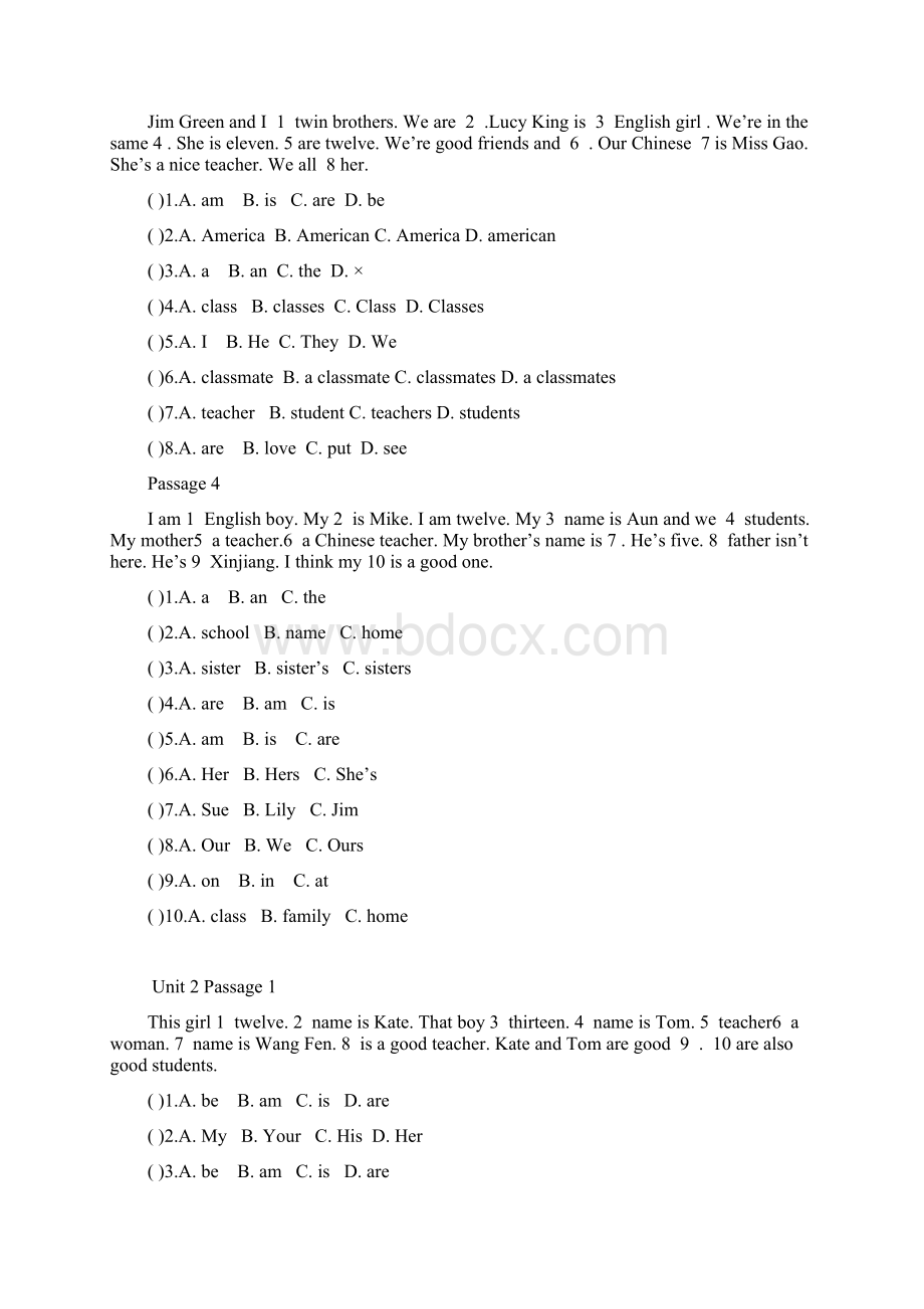 六年级英语完形填空100篇含答案和讲解文档格式.docx_第2页