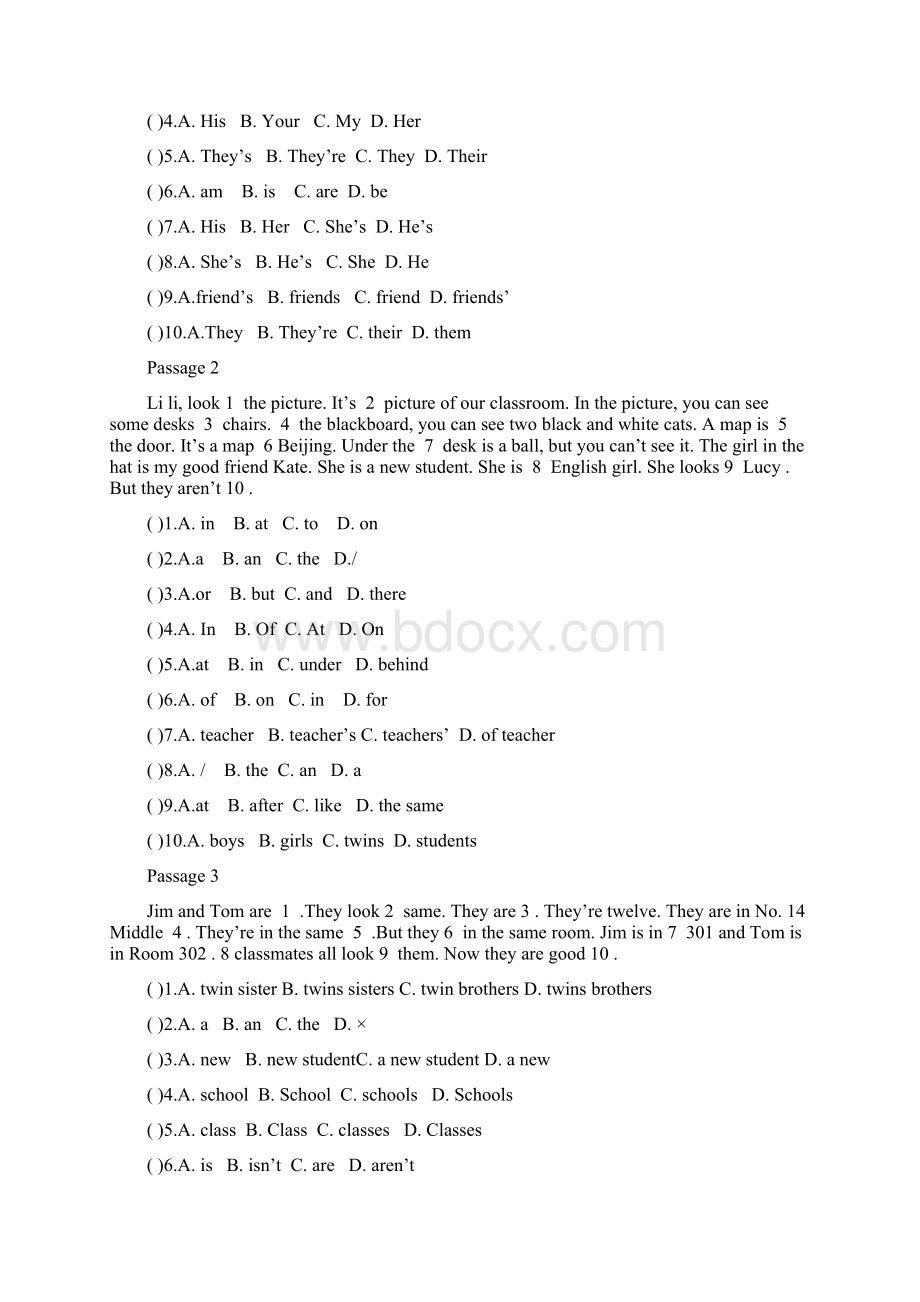 六年级英语完形填空100篇含答案和讲解文档格式.docx_第3页