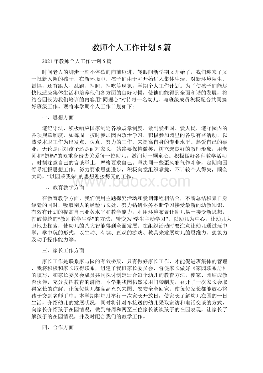 教师个人工作计划5篇.docx