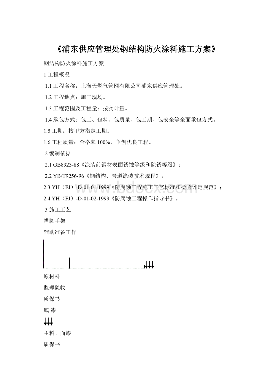 《浦东供应管理处钢结构防火涂料施工方案》Word下载.docx_第1页