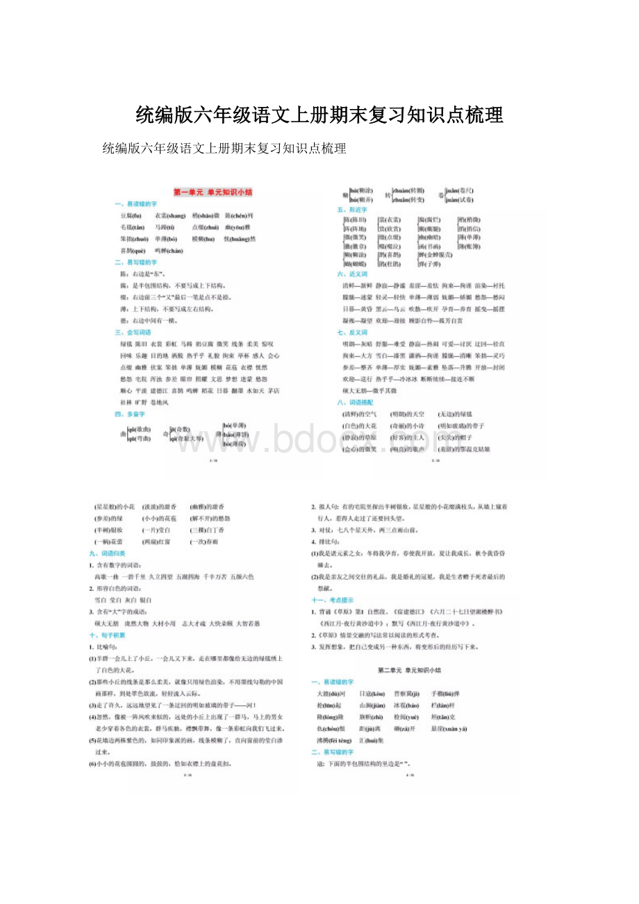 统编版六年级语文上册期末复习知识点梳理.docx_第1页