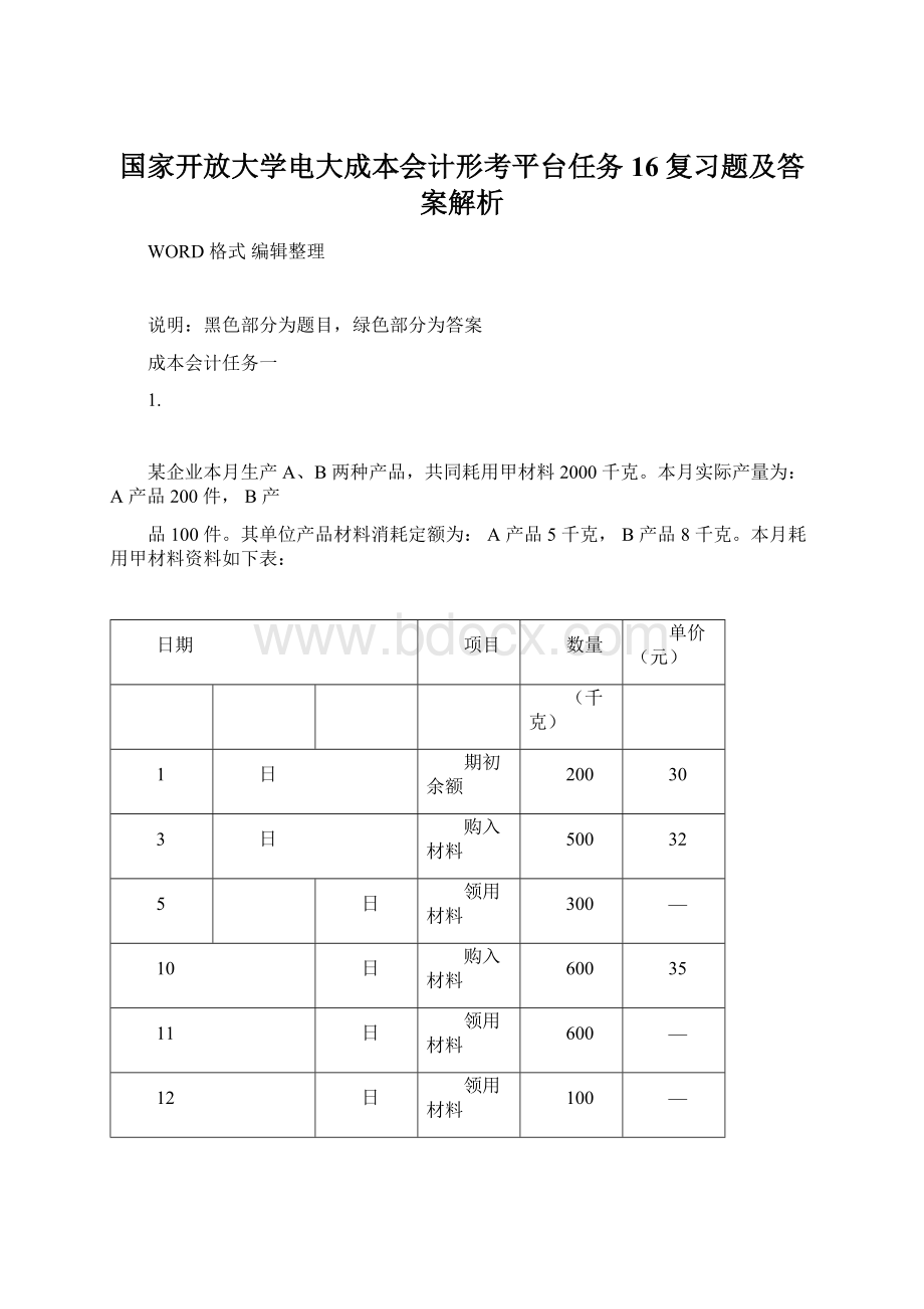 国家开放大学电大成本会计形考平台任务16复习题及答案解析文档格式.docx