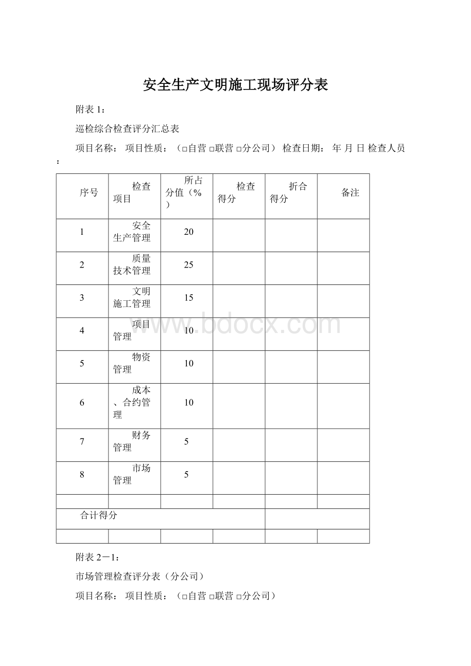 安全生产文明施工现场评分表.docx