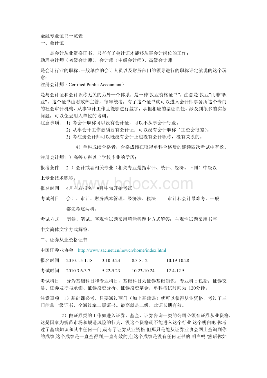 经济专业证书一览表.doc_第1页