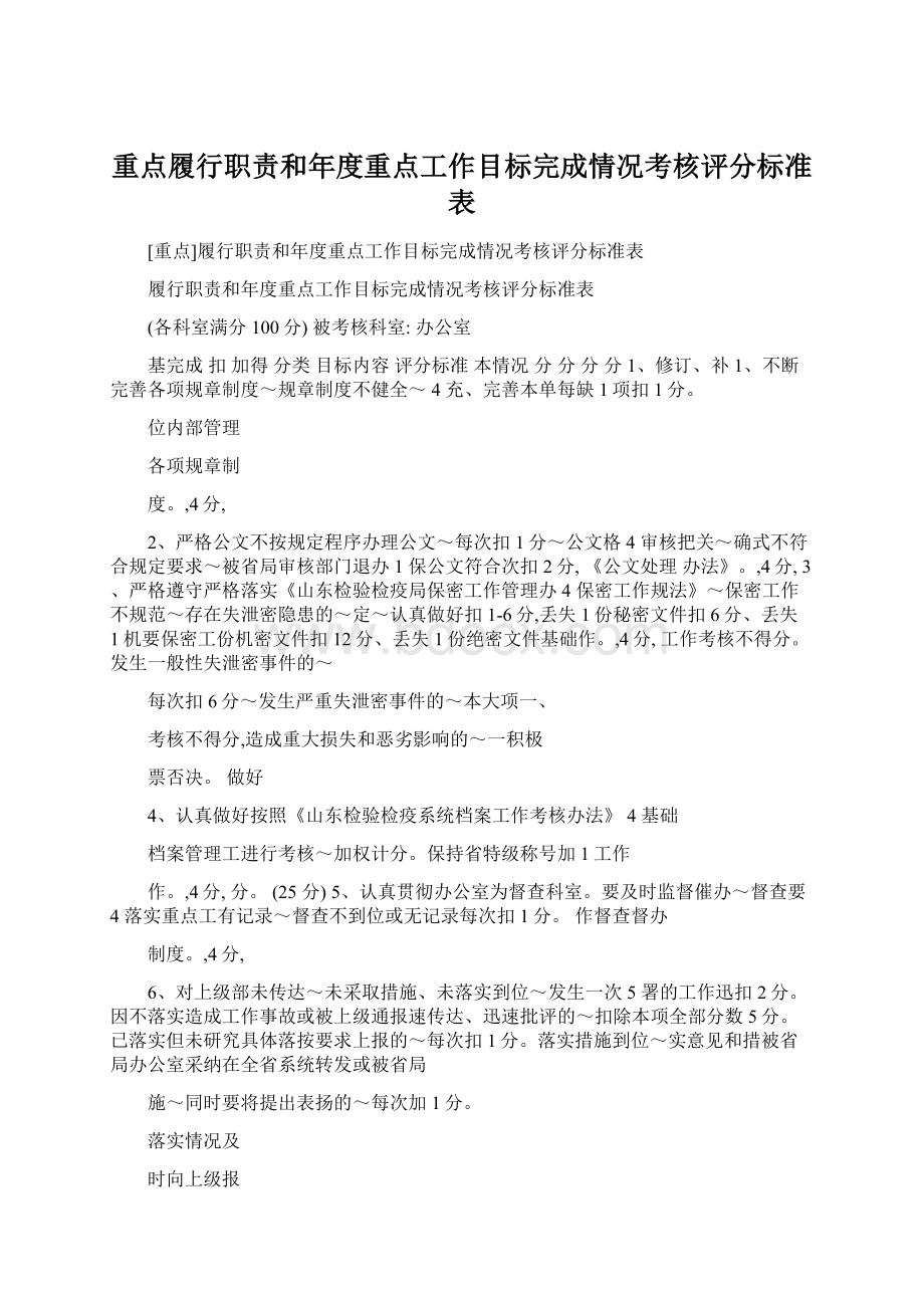 重点履行职责和年度重点工作目标完成情况考核评分标准表文档格式.docx