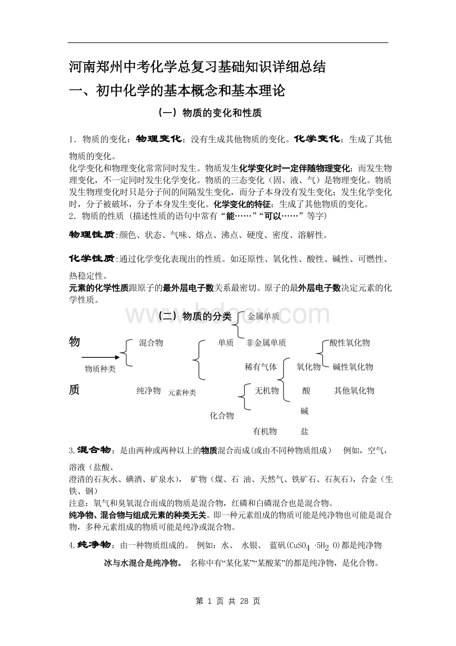 河南郑州中考化学总复习基础知识详细总结Word文档格式.doc