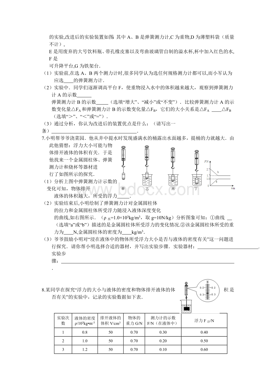 八年物理压强、浮力实验探究题.doc_第3页