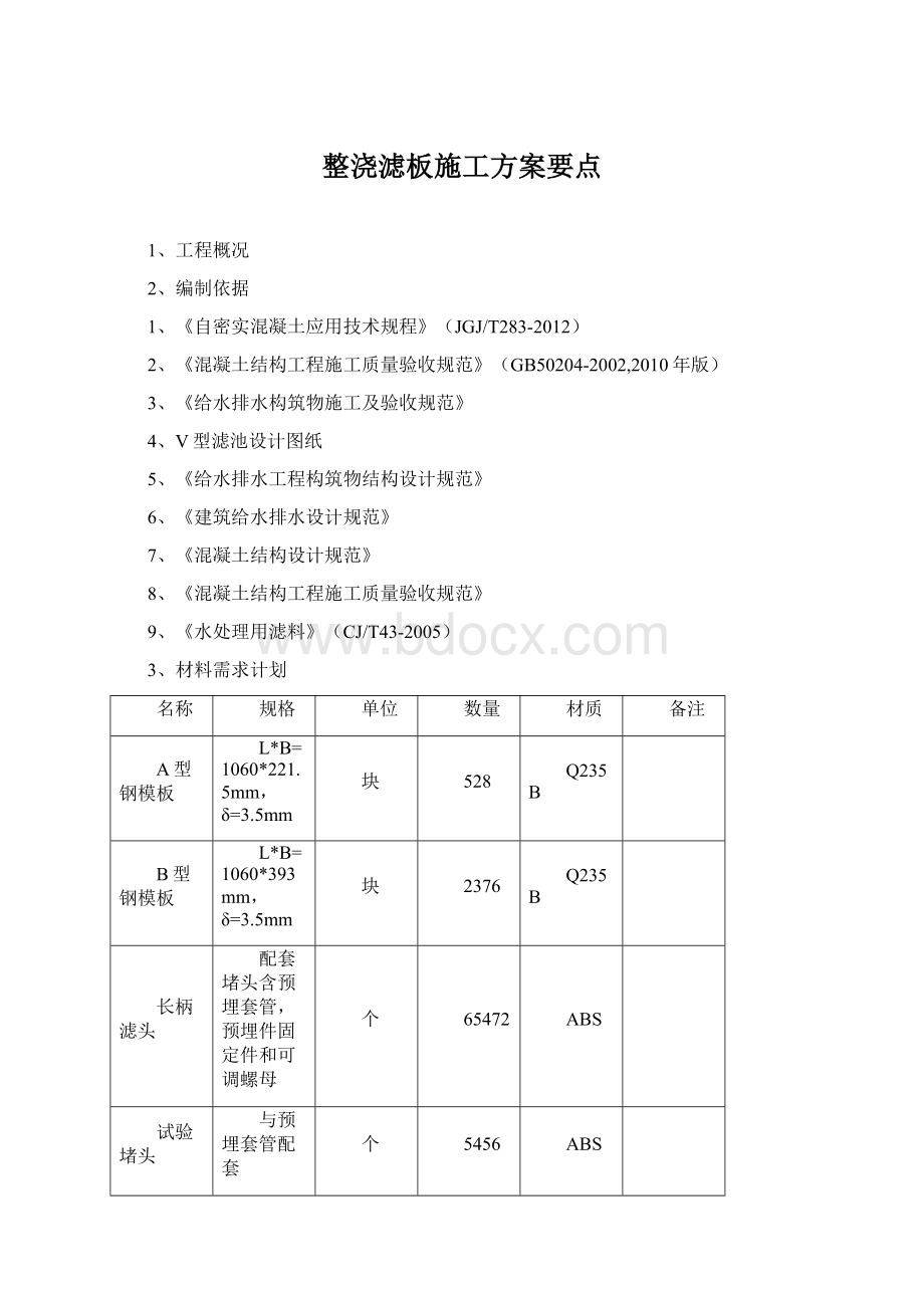 整浇滤板施工方案要点.docx