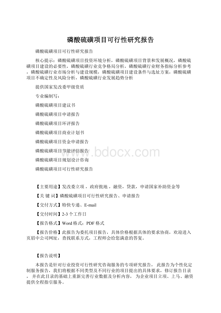 磷酸硫磺项目可行性研究报告Word格式文档下载.docx_第1页