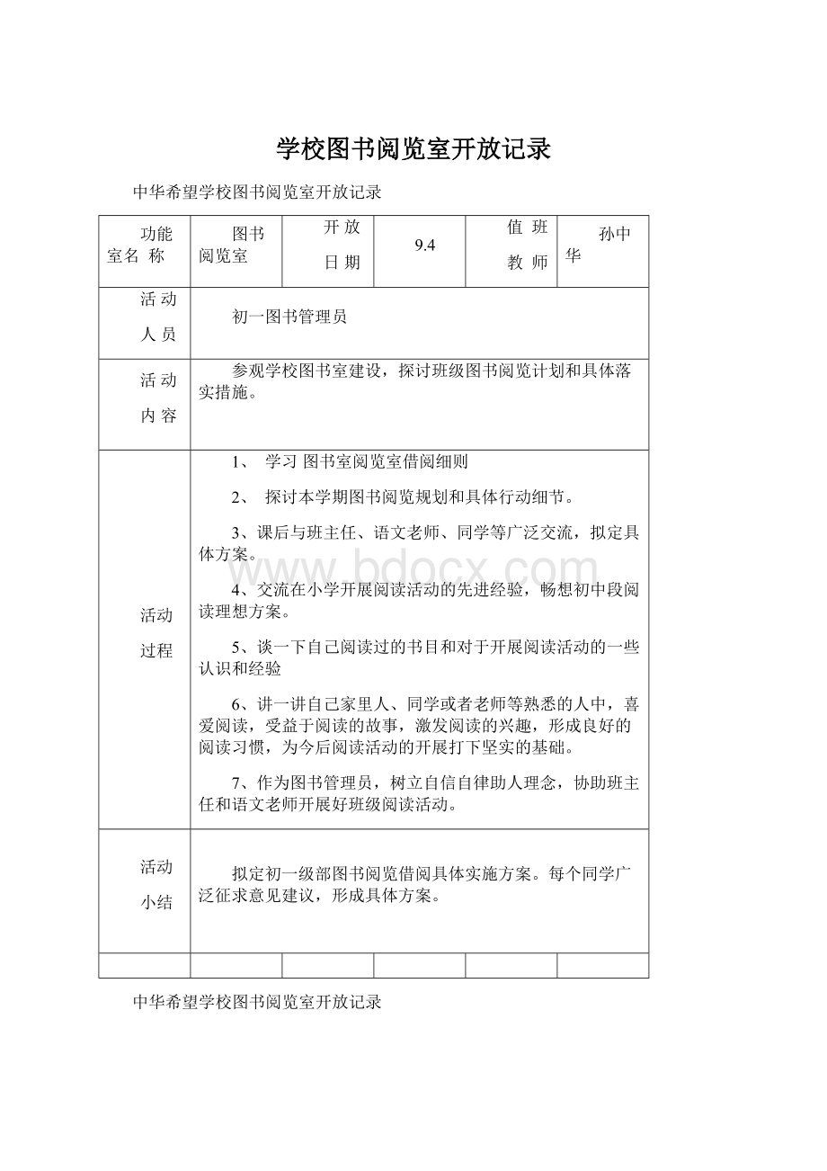 学校图书阅览室开放记录Word文件下载.docx_第1页