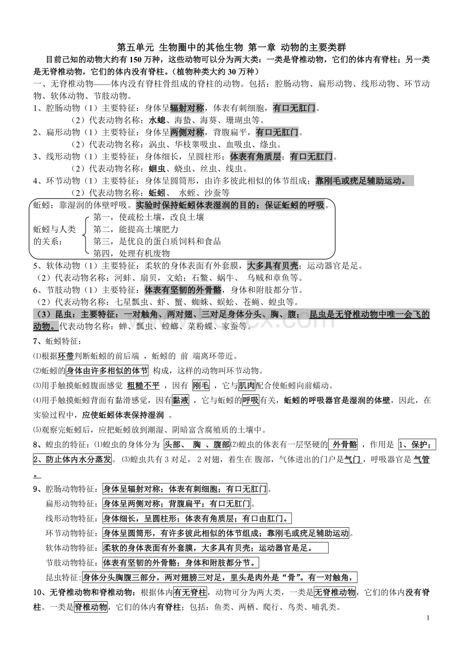 全新八年级生物上册复习提纲.doc