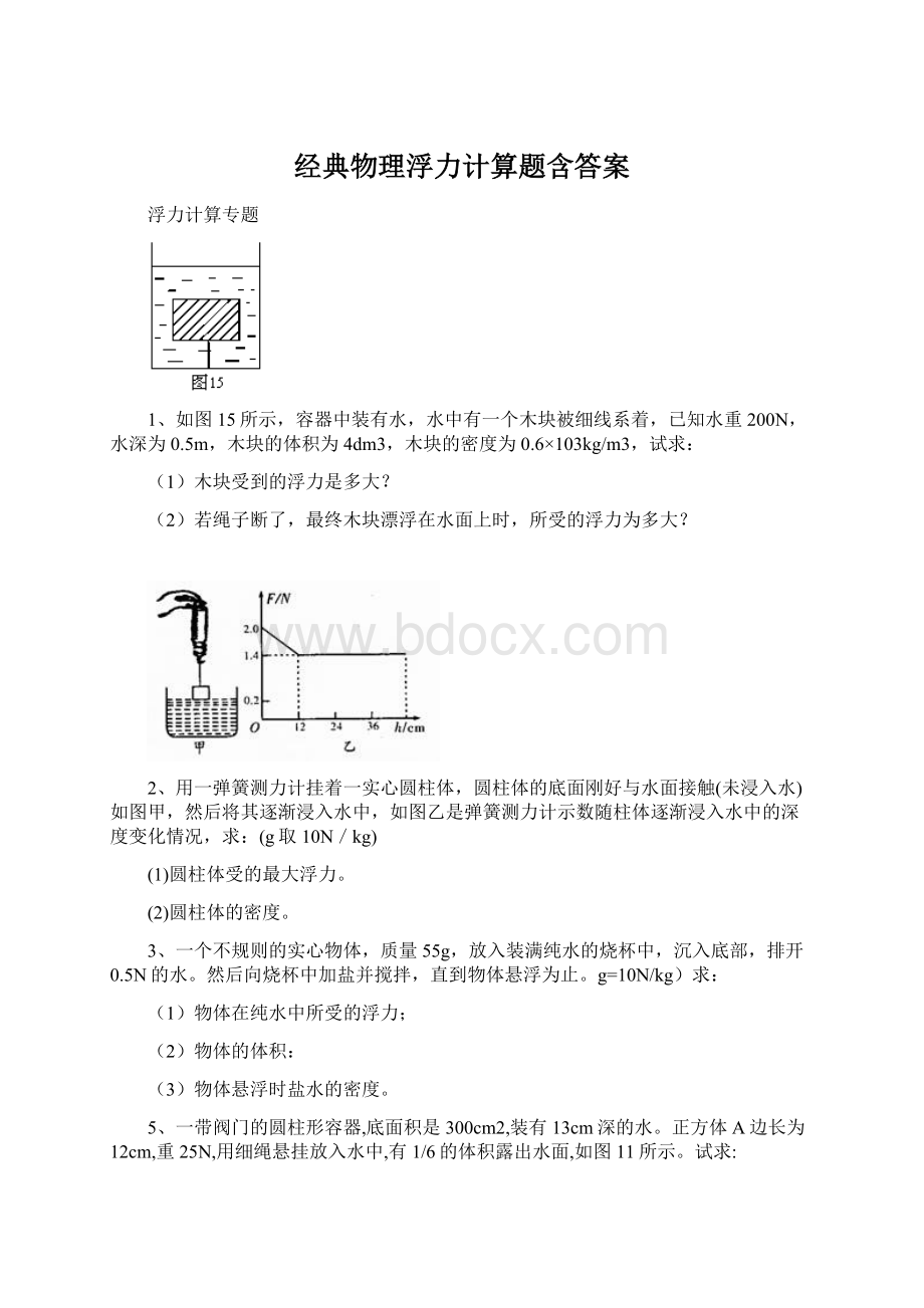 经典物理浮力计算题含答案Word文档下载推荐.docx_第1页