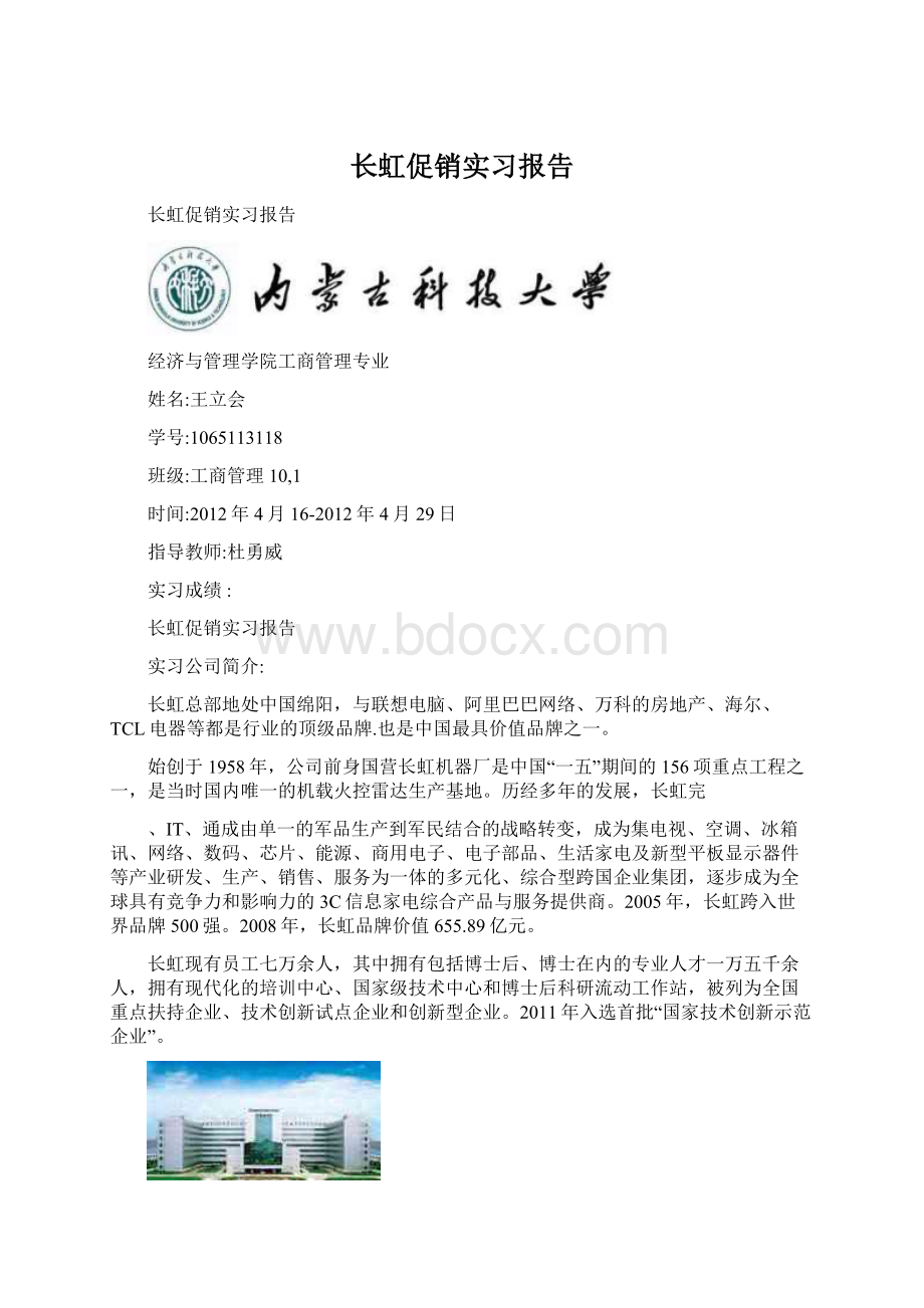 长虹促销实习报告Word文档格式.docx