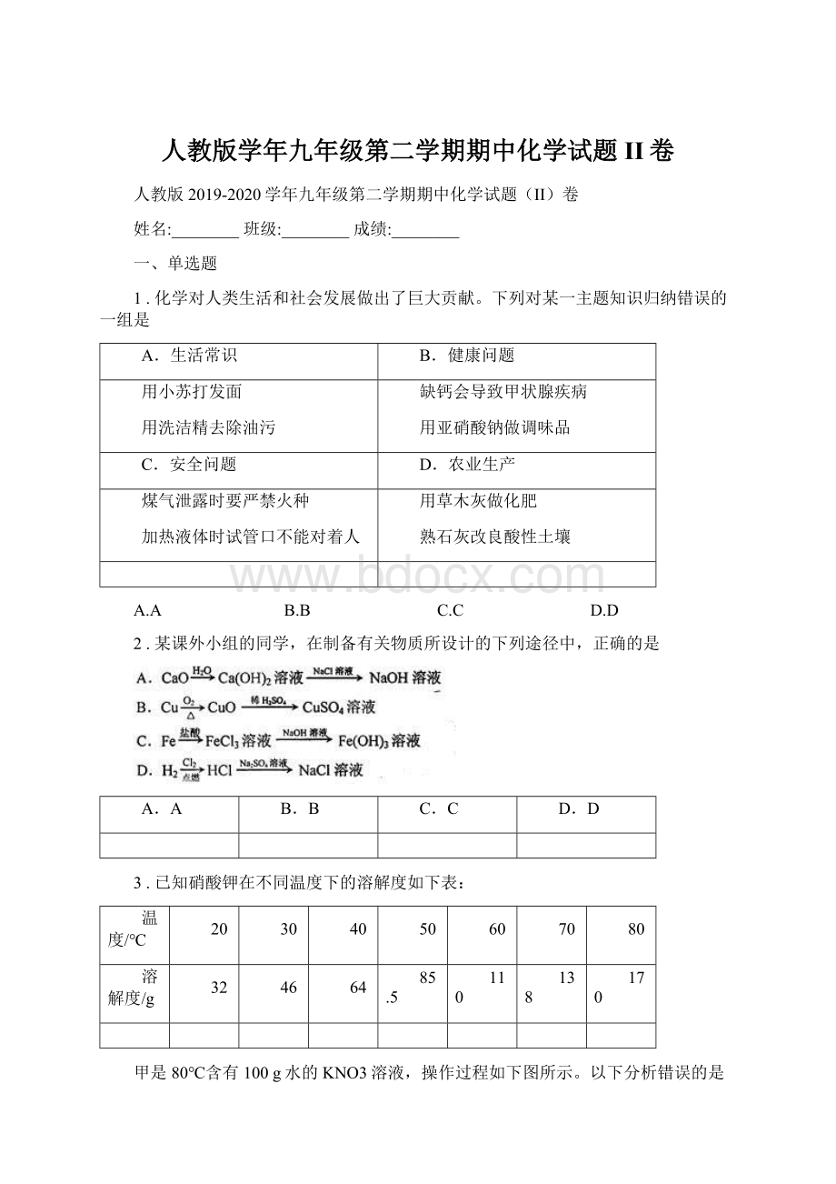 人教版学年九年级第二学期期中化学试题II卷.docx