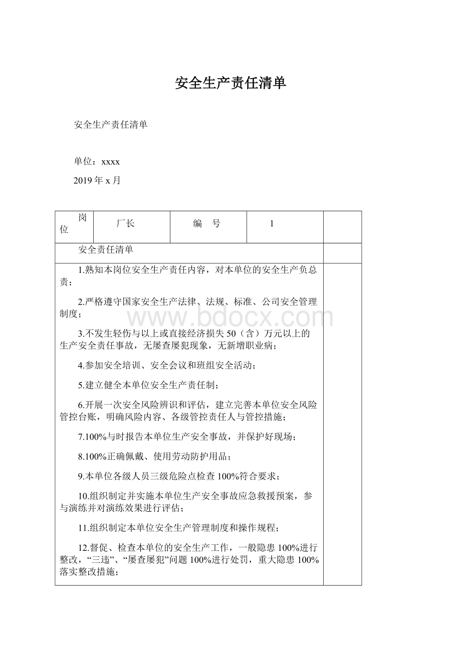 安全生产责任清单文档格式.docx