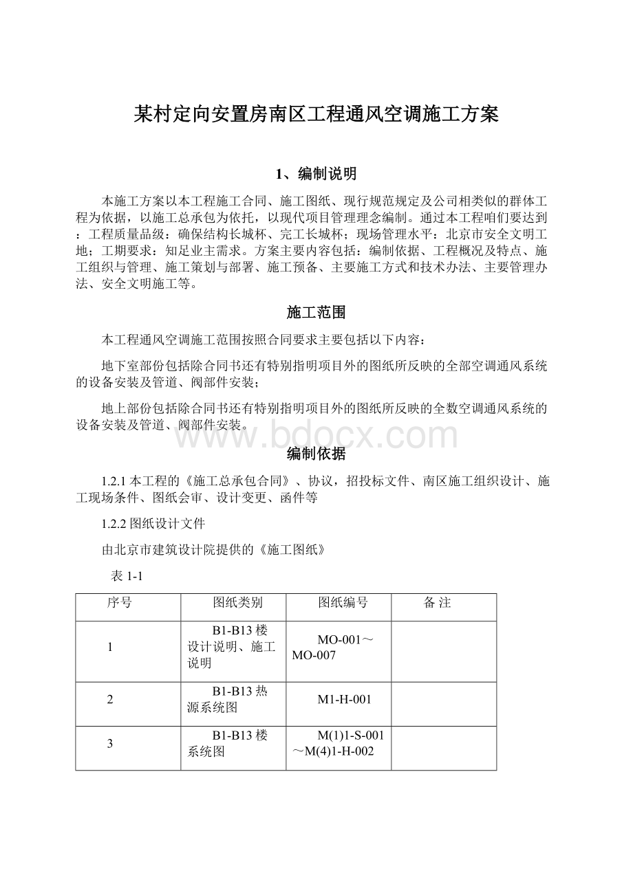 某村定向安置房南区工程通风空调施工方案.docx_第1页