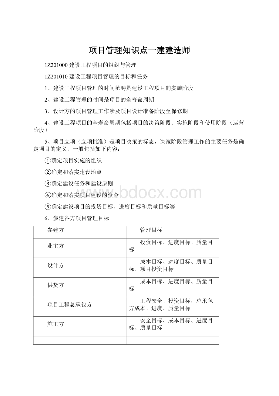 项目管理知识点一建建造师.docx