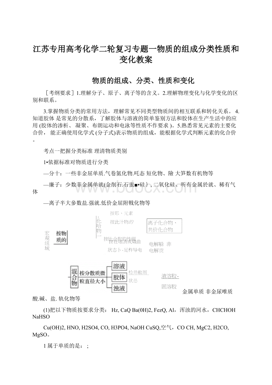 江苏专用高考化学二轮复习专题一物质的组成分类性质和变化教案.docx