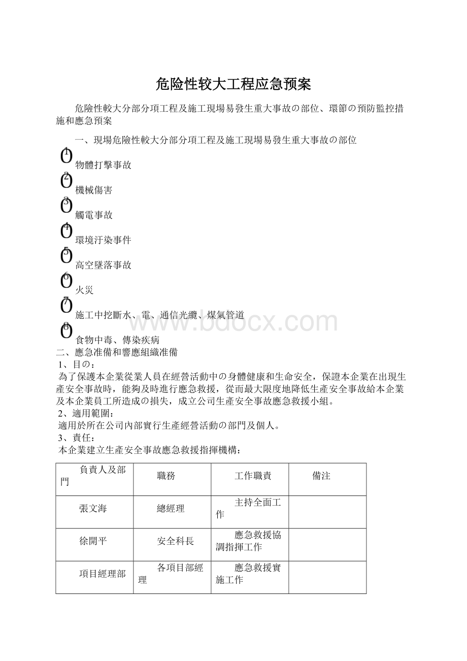 危险性较大工程应急预案Word下载.docx_第1页