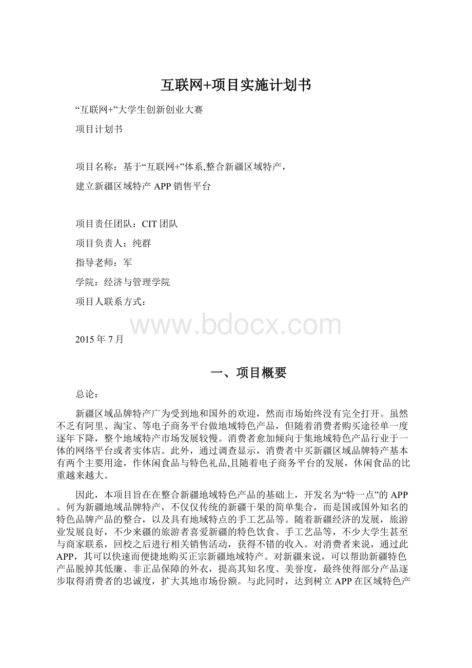 互联网+项目实施计划书.docx