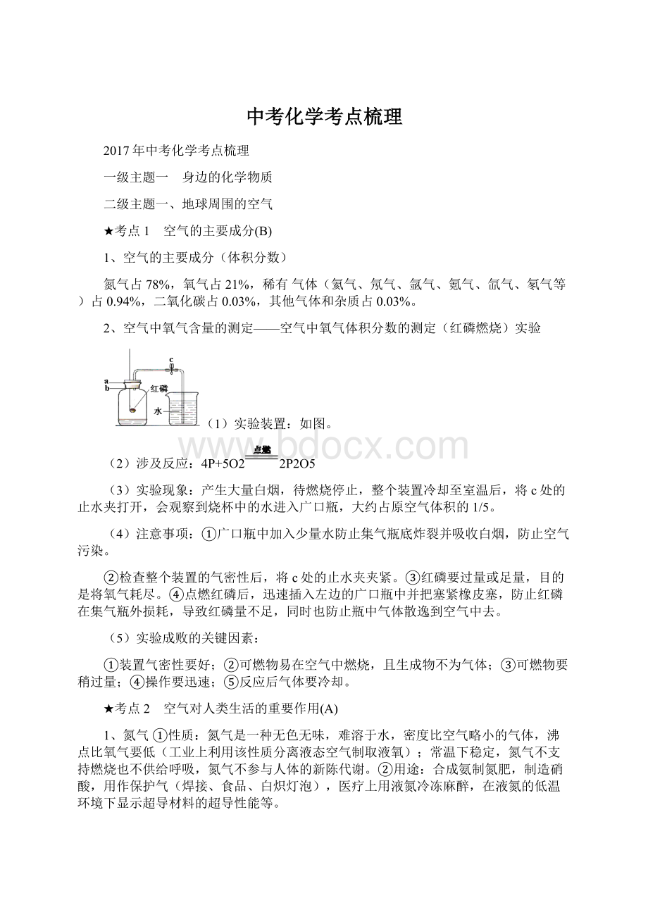 中考化学考点梳理.docx