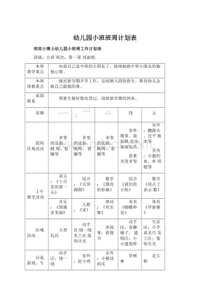 幼儿园小班班周计划表.docx