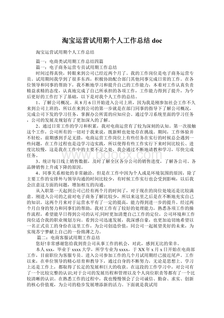 淘宝运营试用期个人工作总结docWord格式.docx_第1页