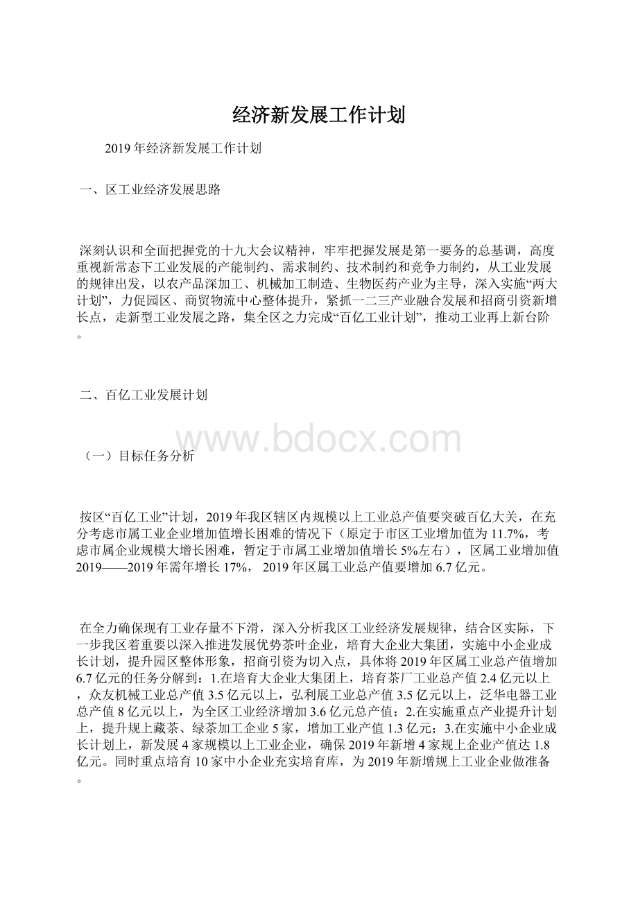 经济新发展工作计划文档格式.docx