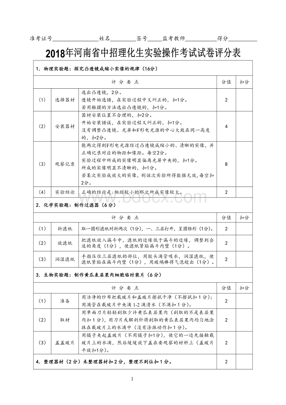 河南省中招理化生实验操作考试评分表.pdf