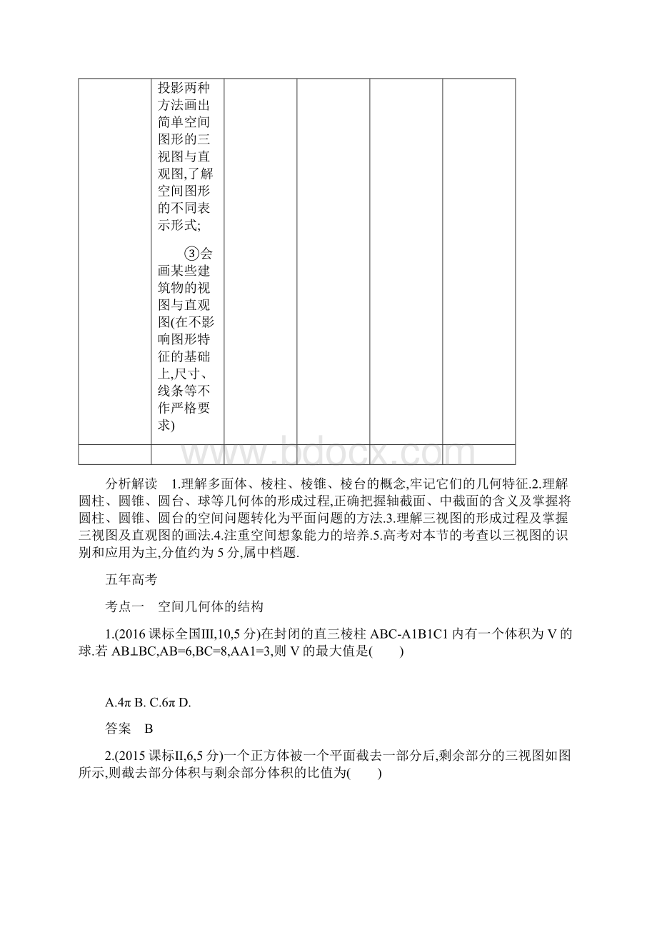 届高三理科数学五年高考三年模拟分类汇编81 空间几何体的结构及其三视图和直观图Word文件下载.docx_第2页