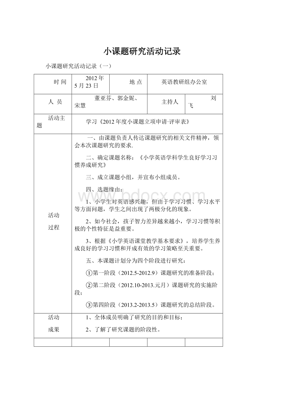 小课题研究活动记录Word文档下载推荐.docx_第1页