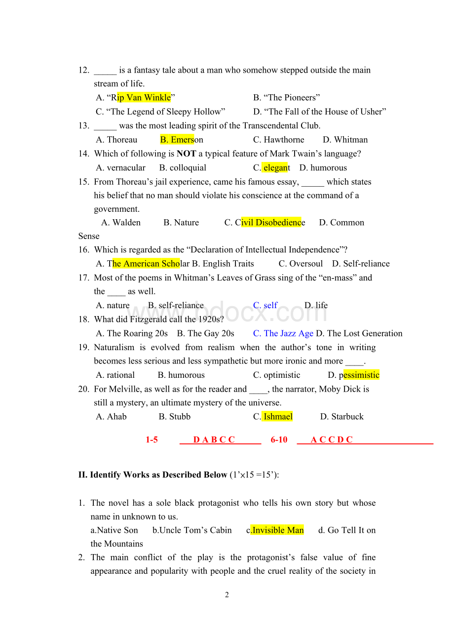 美国文学史试题Word文档下载推荐.doc_第2页