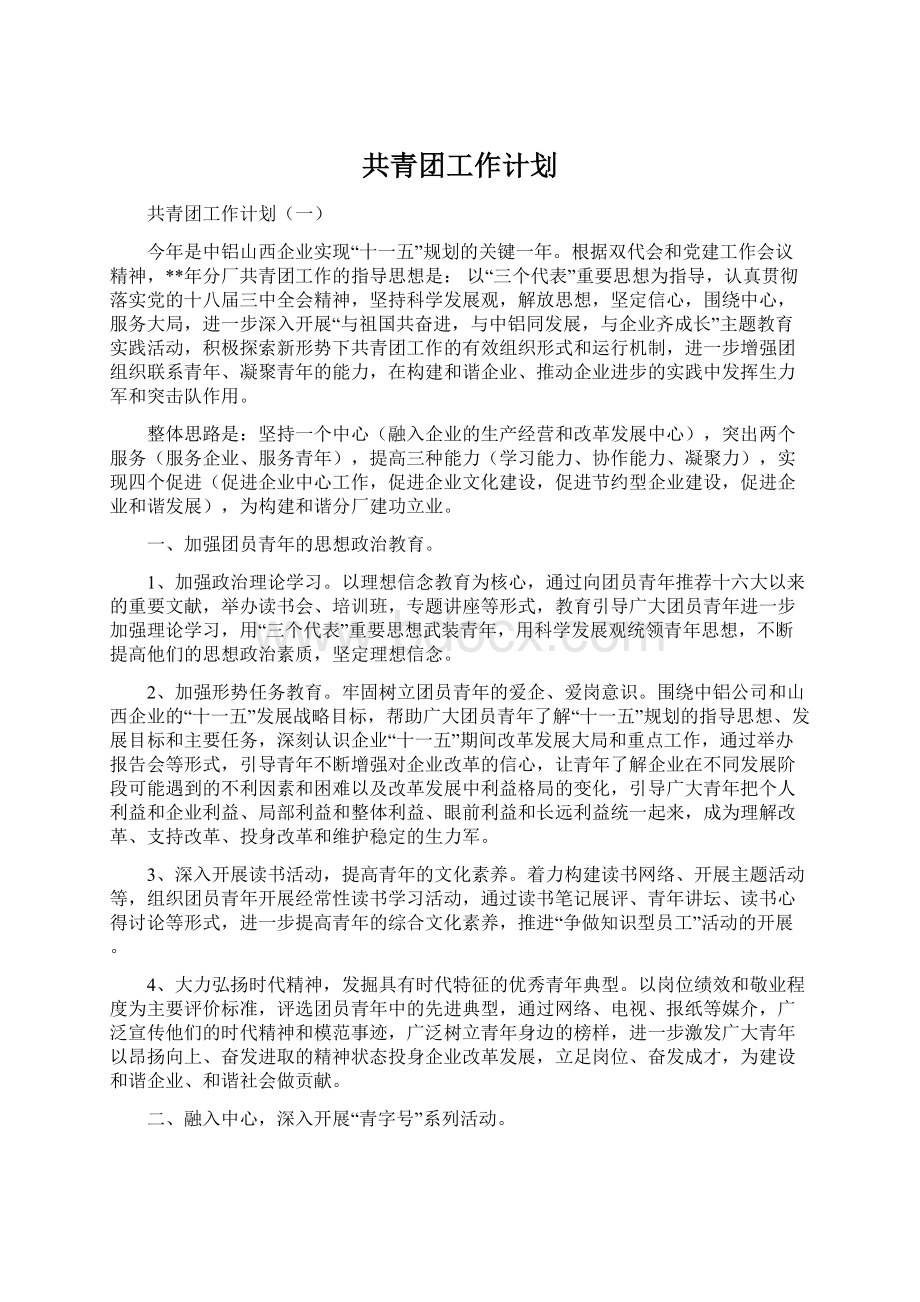 共青团工作计划.docx