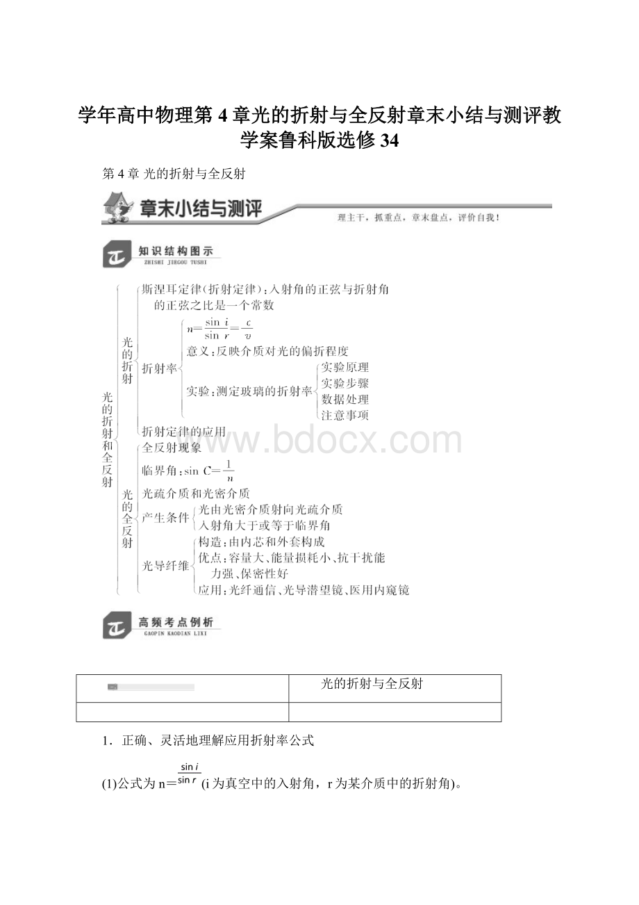 学年高中物理第4章光的折射与全反射章末小结与测评教学案鲁科版选修34.docx_第1页