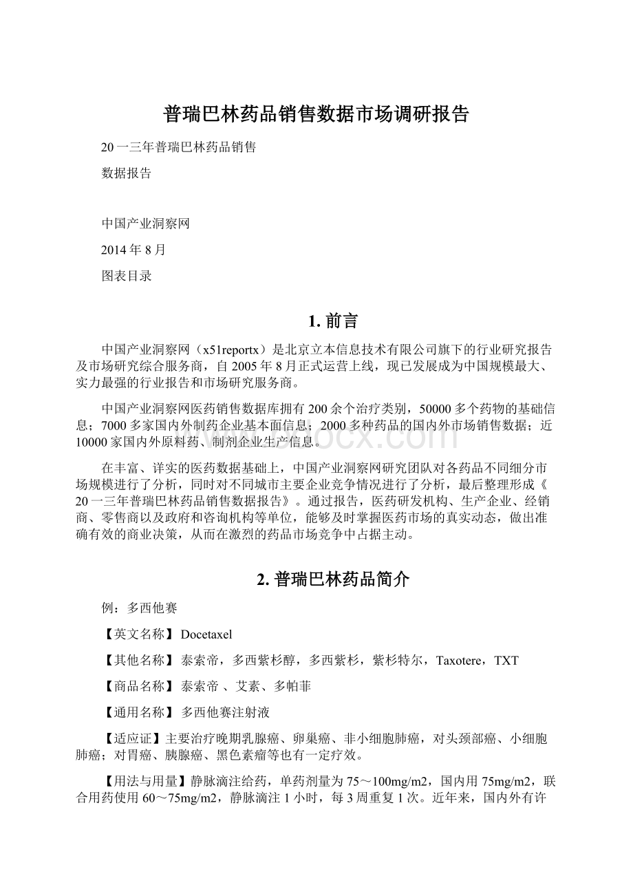 普瑞巴林药品销售数据市场调研报告Word文档下载推荐.docx