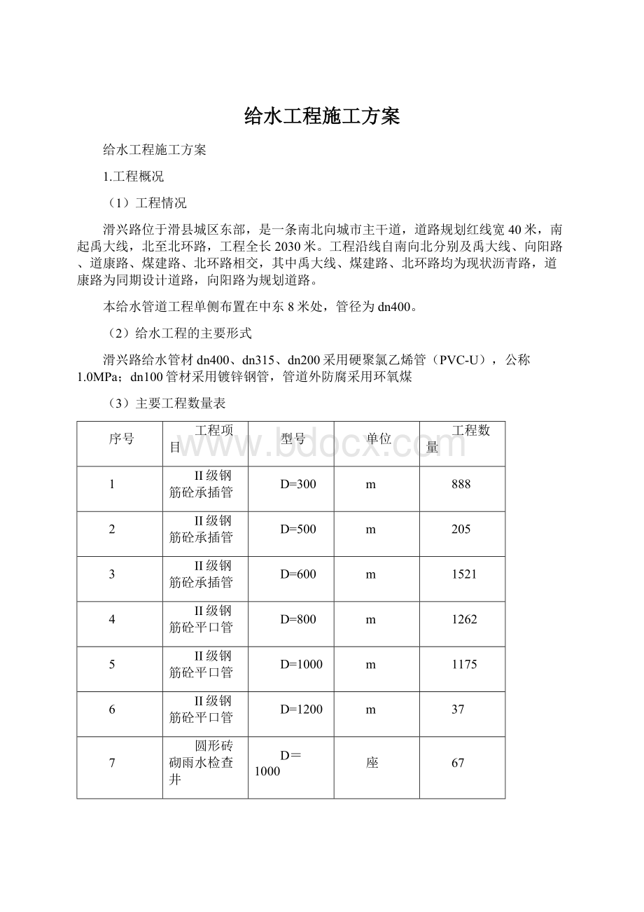 给水工程施工方案Word文件下载.docx_第1页