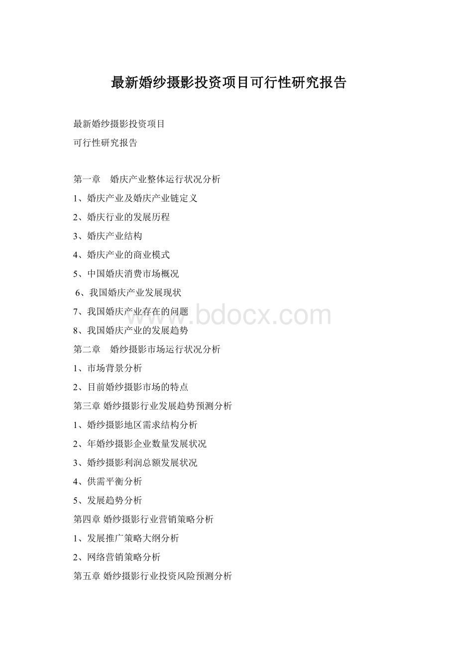 最新婚纱摄影投资项目可行性研究报告Word文档格式.docx_第1页