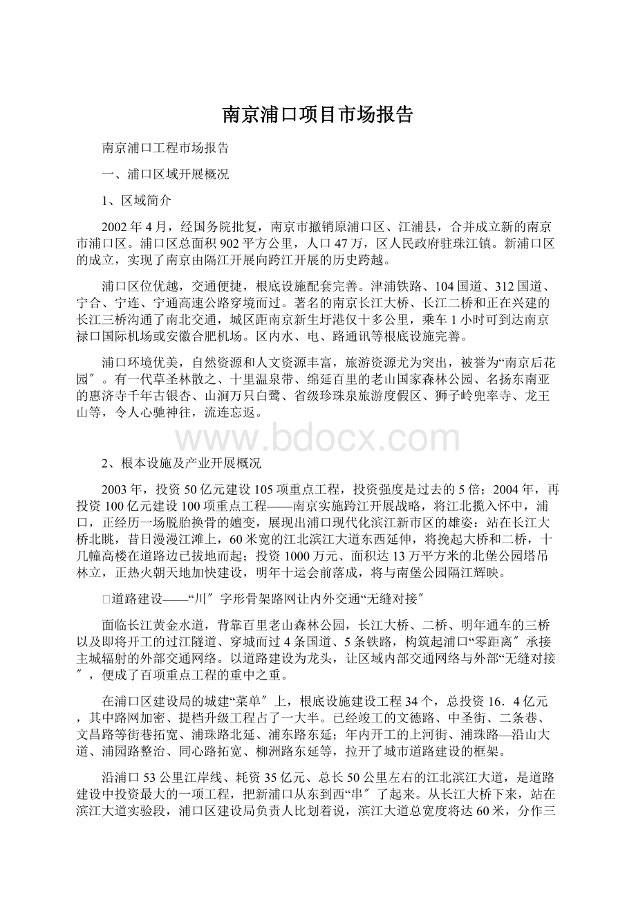 南京浦口项目市场报告Word文件下载.docx_第1页