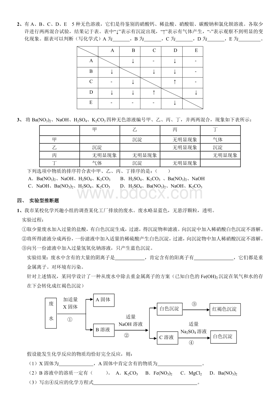 初中化学推断题(各种题型完整版).docx_第2页