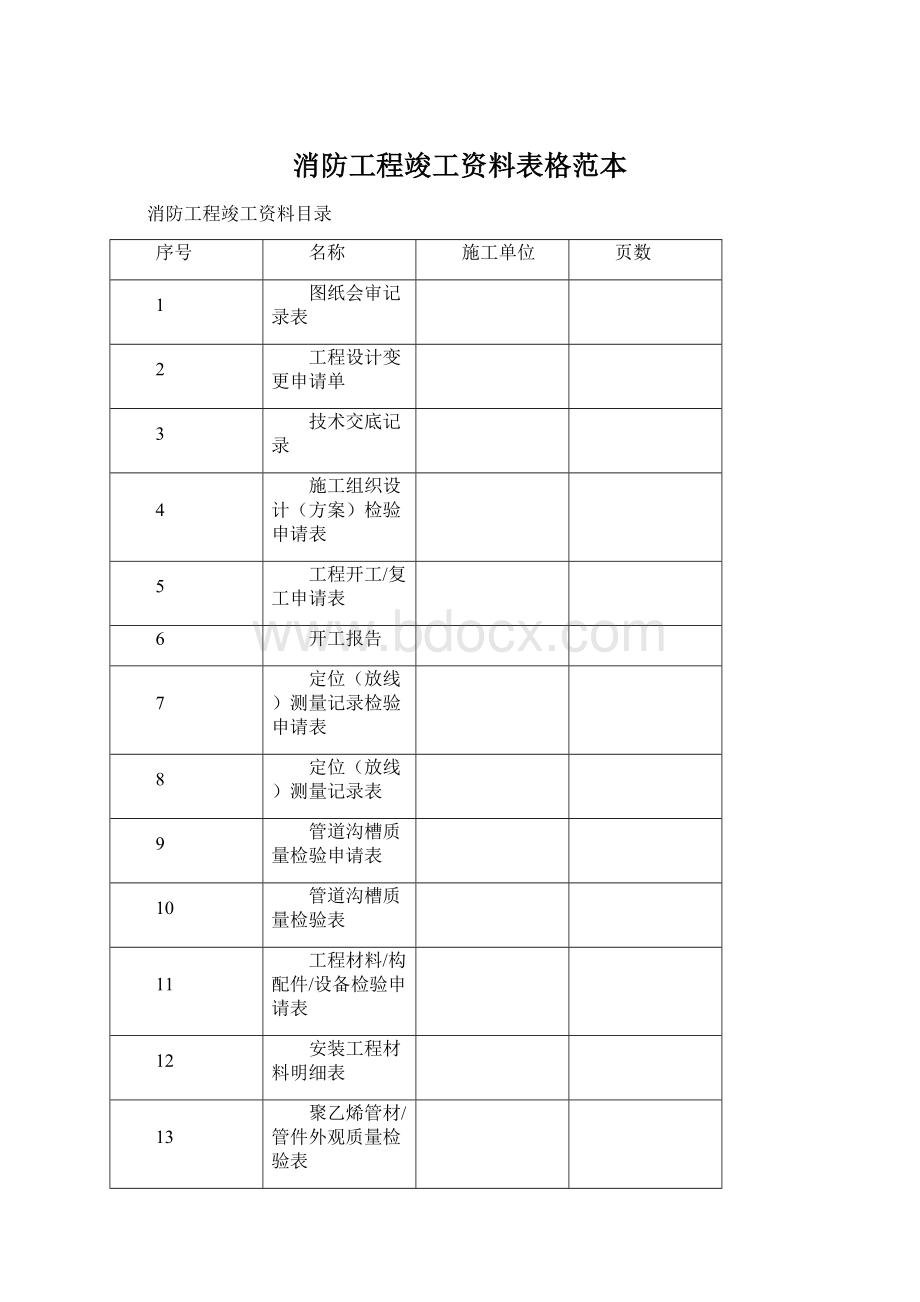 消防工程竣工资料表格范本Word下载.docx