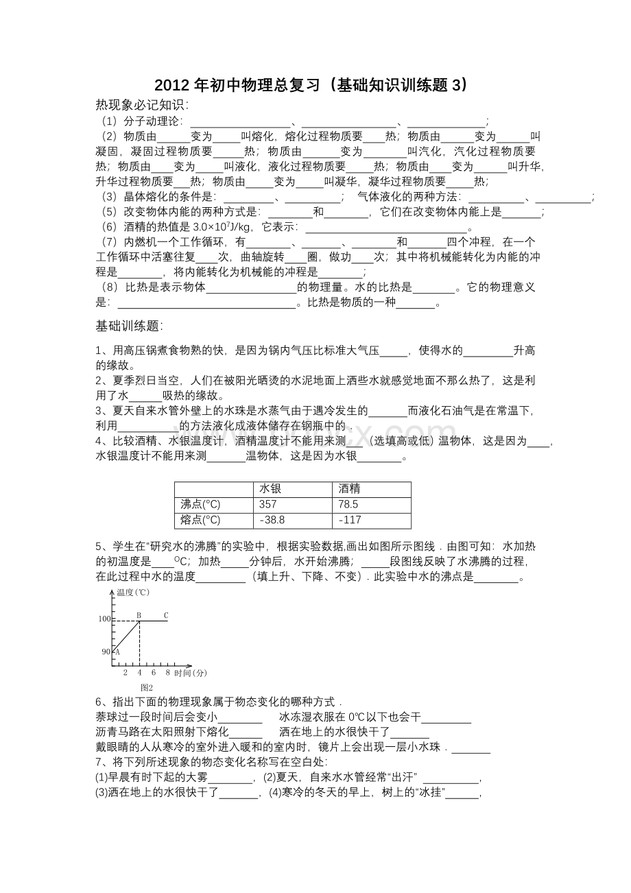 初中物理总复习基础知识训练题.doc