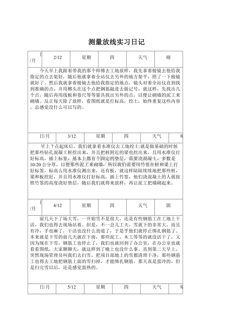 测量放线实习日记Word文档下载推荐.docx