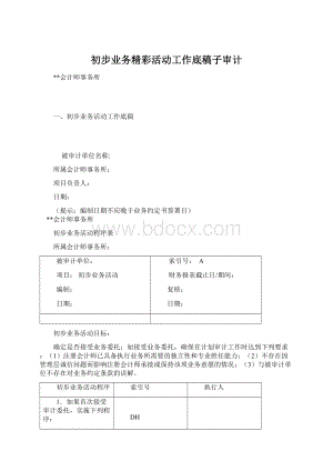 初步业务精彩活动工作底稿子审计Word格式文档下载.docx