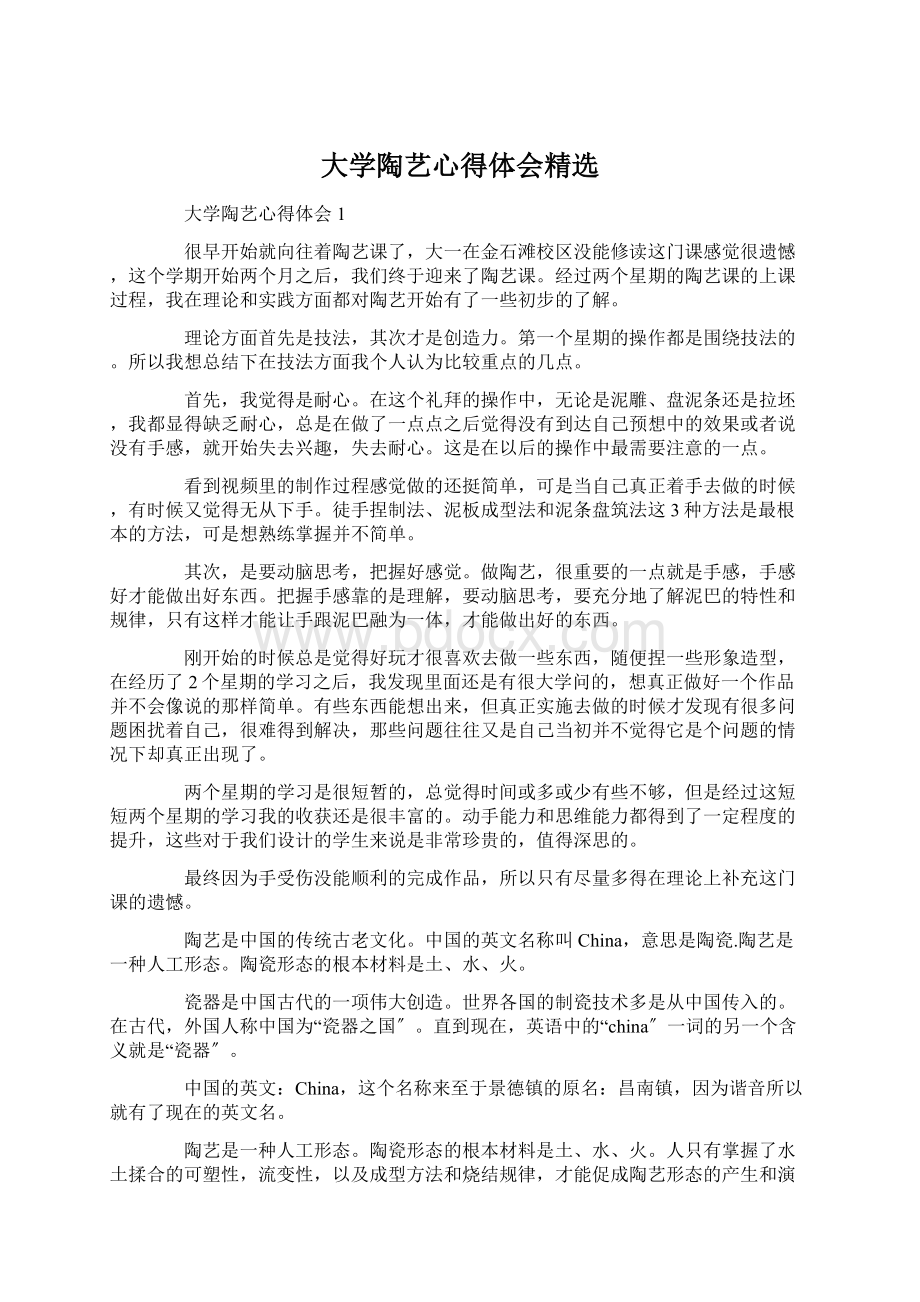 大学陶艺心得体会精选Word文件下载.docx