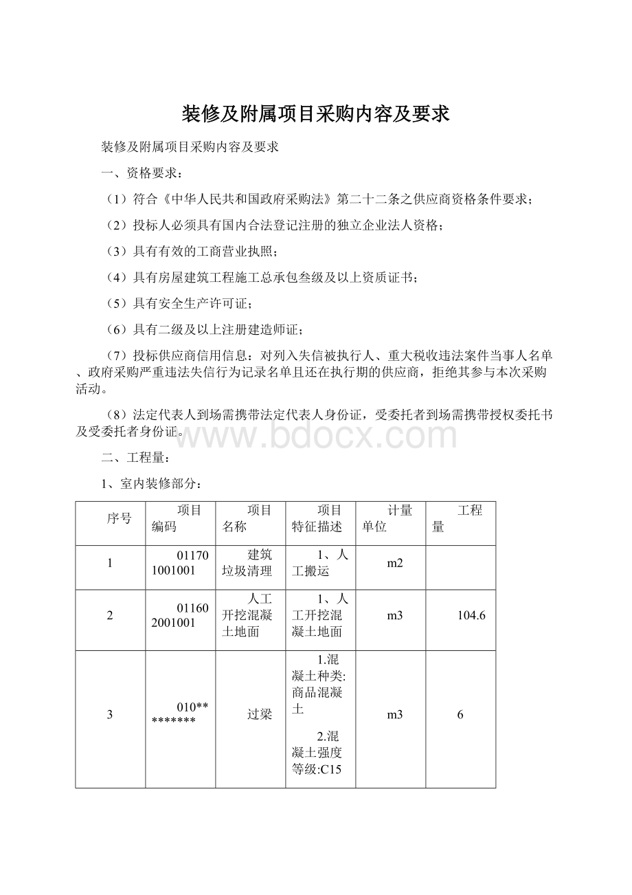 装修及附属项目采购内容及要求.docx