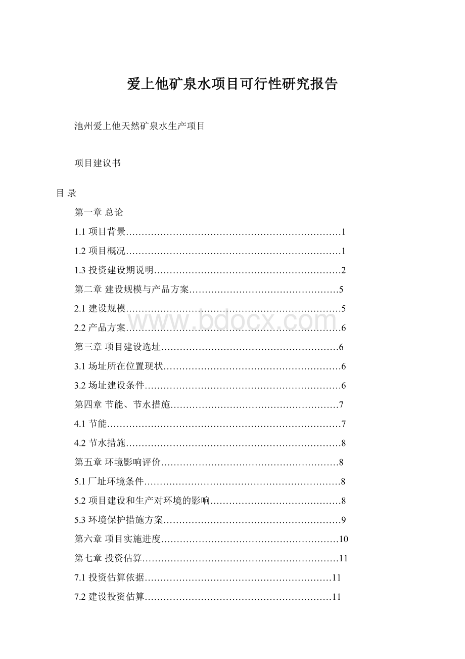 爱上他矿泉水项目可行性研究报告Word下载.docx_第1页