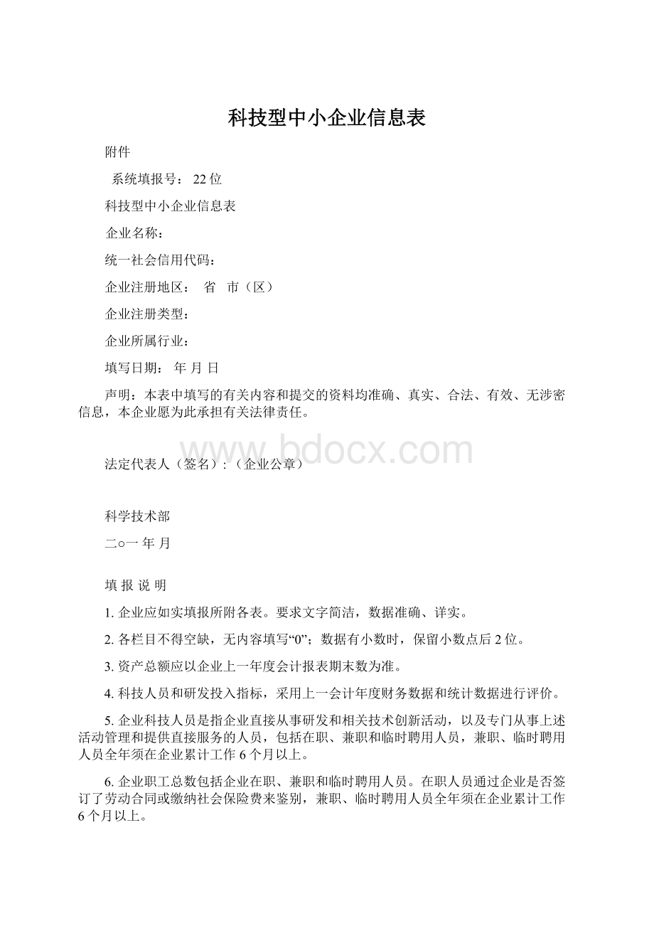 科技型中小企业信息表Word格式文档下载.docx