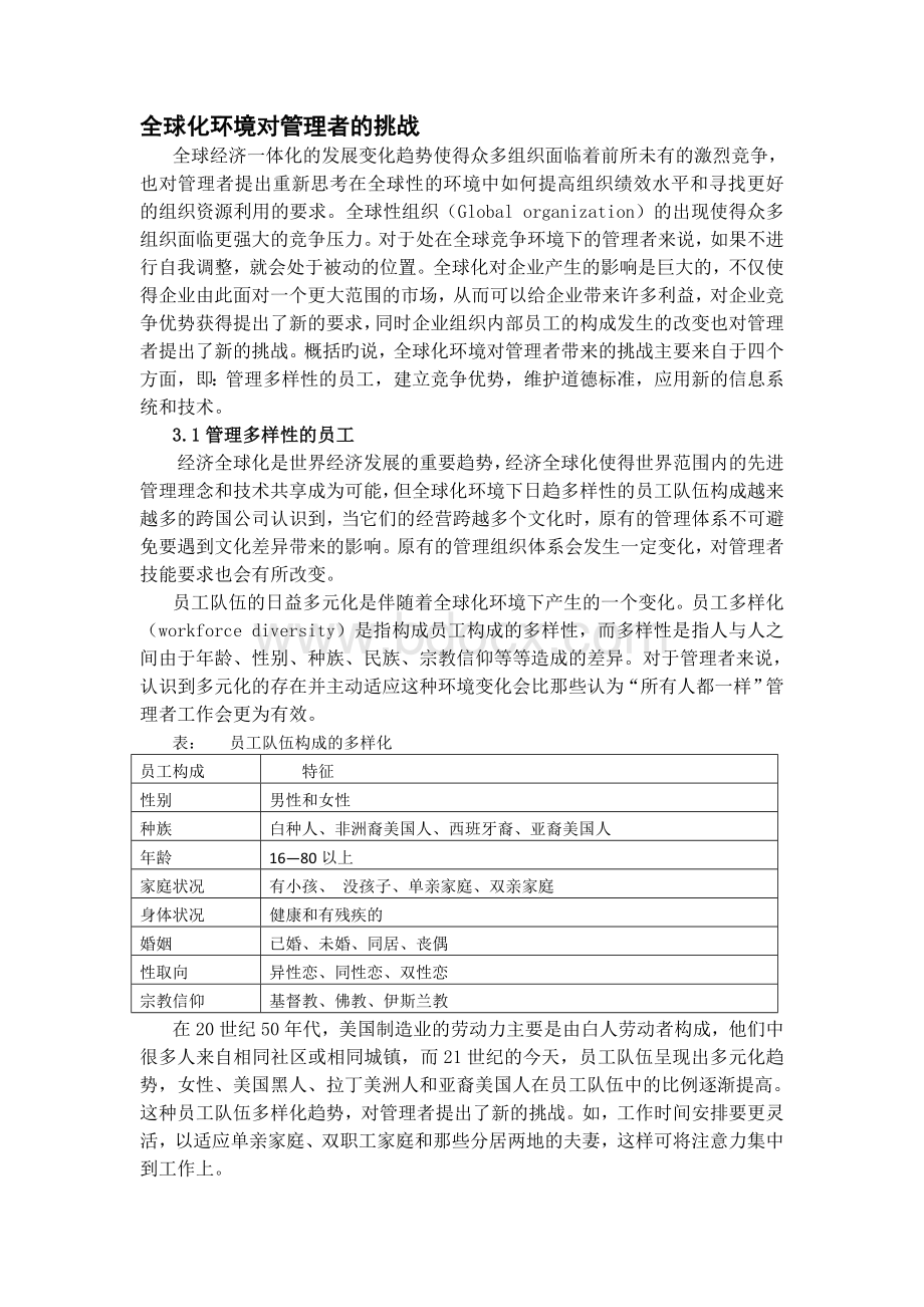 全球化环境对管理者的挑战.doc